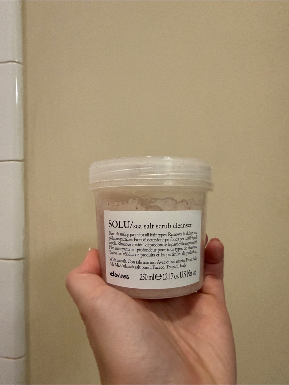 Davines SOLU Sea Salt Scrub Cleanser - Light Pink Jar